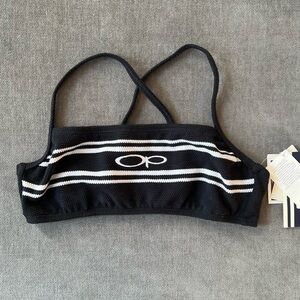 Vintage 90s OP Bikini Bandeau Swim Top Black White Logo S Deadstock